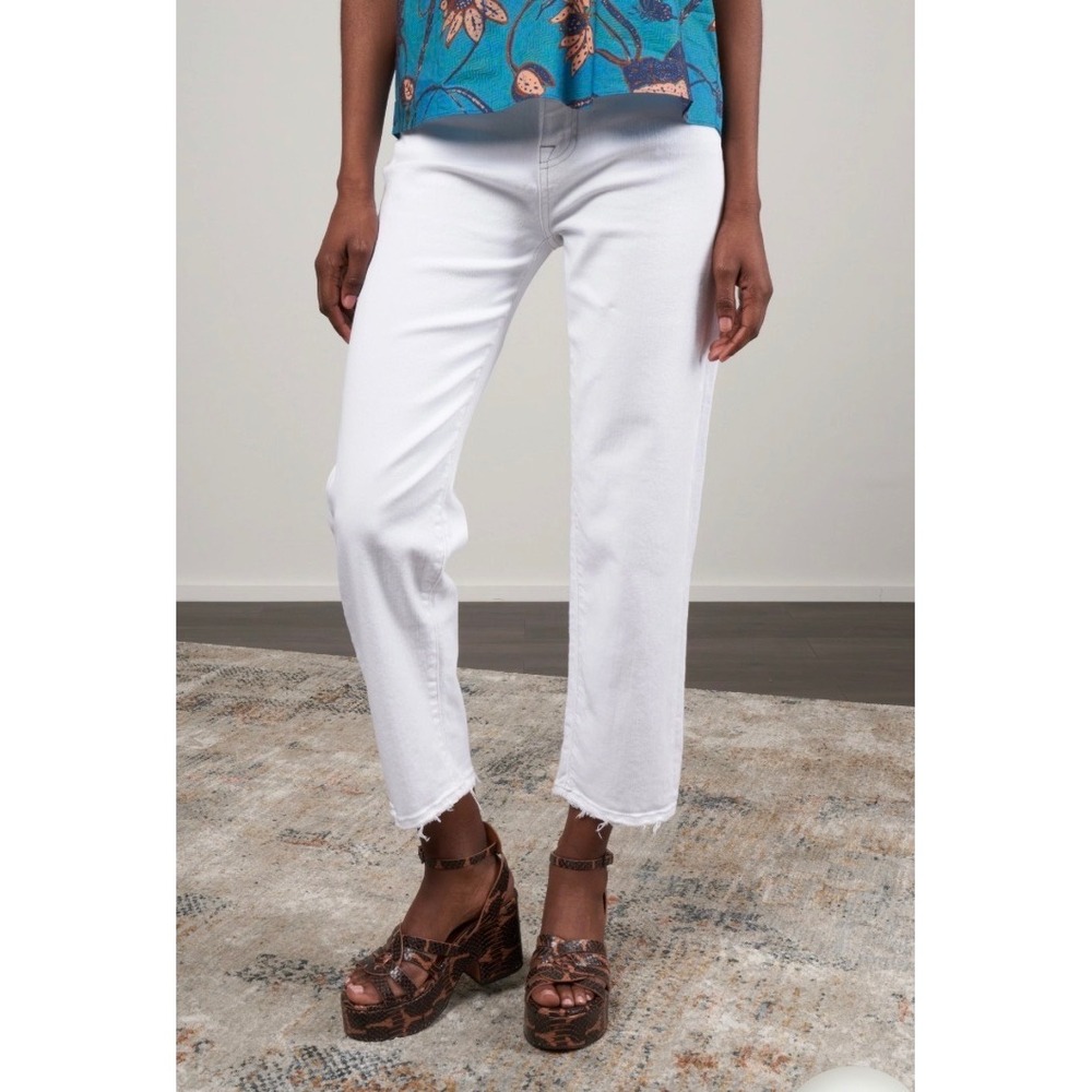 R13 Shelley Slim Jeans Bale White High Rise Raw Hem Size 28 Made in Italy